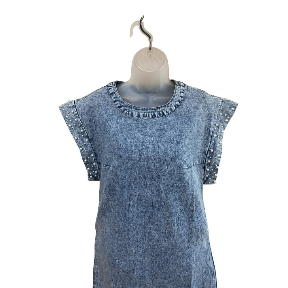 LALA Factory Ladies Denim Dress with Pearl and Stud details Size Large - Picture 5 of 13